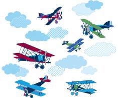 Wallpops Stickers muraux Autocollants Avions Vintage Taille L