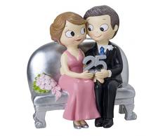 Mopec Figurine Couple sentados 25Â Anniversaire, Poly rÃ©sine, argentÃ©, 8.3Â x 14Â x 15Â cm