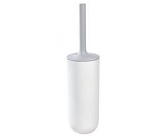 iDesign Brosse WC avec Support Balai WC Fin en Plastique Balayette WC autoportante avec Tête de Brosse aux Poils en Silicone - Blanc et Gris