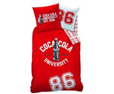 CTI Parure Housse de Couette 140x200 + Taie doreiller 63x63 Coca COLA 1886, 100% Coton, Rouge
