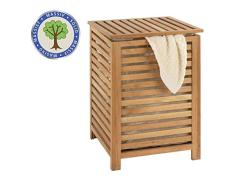 WENKO Coffre à linge Norway - avec sac à linge Capacité: 56 l, Bois de noyer, 45 x 65 x 45 cm, Noix