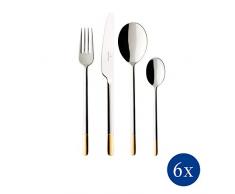 Villeroy & Boch - Ella mÃ©nagÃ¨re 24Â piÃ¨ces, couverts exclusifs en acier inoxydable avec application de feuilles dor pour 6Â personnes, partiellement dorÃ©, adaptÃ© au lave-vaisselle
