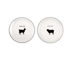 ASA 19052113 Lignen Armoire Assiettes Fromage, Lot de 2, Porcelaine, Blanc/Noir, 21 x 21 x 2 cm 2 unités