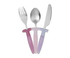 Premier Housewares Lot de 3 18/0 Set de Couverts pour Enfants, Couteau, Fourchette et cuillère Parent, Acier Inoxydable, Rose/Violet, 23 x 15 x 1.3 cm