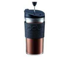 Bodum - K11102-01 - Travel Press Set - Mug à Piston Isotherme Double Paroi Plastique + 2ème Couvercle - 0.35 L - Noir