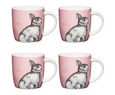 Kitchen Craft Lot de 4 Tasses en Porcelaine Anglaise Motif Animal Rose 425 ML, Porcelaine, Rose, 425 ML, Set of 4