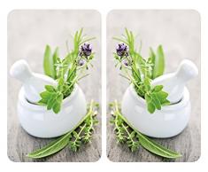 WENKO Plaque de protection en verre universel Herbes - set de 2, pour tous les types de cuisiniÃ¨res, Verre trempÃ©, 30 x 52 cm, Multicolore