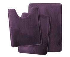 Clara Clark antidÃ©rapant en Mousse Ã mÃ©moire Tub-Shower Tapis de Bain, Noir, Violet foncÃ©, Lot de 3