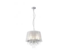 TRIO, Lustre, Chiara 5xE14, max.40,0 W Textile synthÃ©tique, Blanc, Corps: metal, Chrome Ã:50,0cm, H:150,0cm IP20