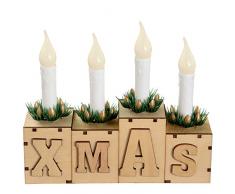 WeRChristmas Pont de Bougies de Noël pré-allumé de en Bois, lumière Blanche Chaude, 18 cm, Multicolore, 4 LED