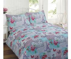 Parisienne Rose Patchwork Lit King Size Housse de Couette Parure de lit et 2Â taies doreiller, Floral Patchwork, Tour Eiffel