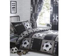 SHOOT - Parure de lit avec Housse de Couette et taie doreiller, Motif Football, Coton Polyester, Gris, Simple