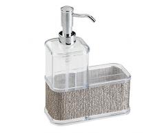 InterDesign Twillo rangement Ã©vier - grand distributeur de savon en plastique - distributeur savon avec compartiment - argentÃ©