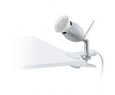 Eglo Lampe pince banny LED, plastique, acier inoxydable 1Â x GU10Â 3Â W LED Ampoule incluse, interrupteur pour un dans le cÃ¢ble/lampe orientable par Rotule Sur le socle, 13Â cm, transparent/chromÃ©/Argent 93119