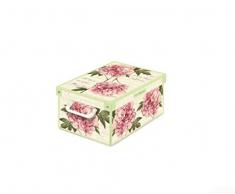 Kanguru 662 PE Boîte Carton Recyclable Peonie/Pivoines, pour Ranger vêtements, Armoire, joutes, Blanc/Vert/Rose Small/Petite Dimension 35 x 25 x 17,5 cm