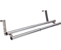 Relaxdays 10024089 Barre étirable support serviettes inox à suspendre porte, 2 bras, 40 cm large, argenté, plastique, 9,5 x 25,5 x 13 cm