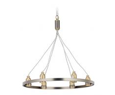 Relaxdays 10028050 Lustres Lampadaire 6 ampoules, en fer, look vintage, douille E27, anneau 55cm de diamÃ¨tre, argentÃ©/dorÃ©, 80 x 55 x 55 cm