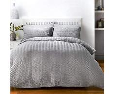 Serene Seersucker Parure de Lit, 52% Polyester, 48% Coton, Gris, Super King
