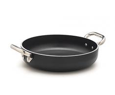 Pentole Agnelli alblack Casserole en Aluminium, épaisseur 5 mm, Fond Induction de 10 mm, avec 2 anses en Acier Inoxydable, Noir, 28 cm