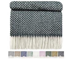 STTS International Couverture en Laine Vierge Motif Roma Vert/Blanc 140 x 200 cm