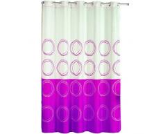 MSV 140787 Rideau de Douche Polyester + Plastique PolypropylÃ¨ne Rond Blanc/Fuchsia 180 x 200 x 0,1 cm - 12 anneaux inclus