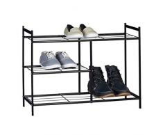Relaxdays Meuble à chaussures SANDRA 3 étagères chaussures métal pour bottes HxlxP: 50,5 x 70 x 26 cm pour 8 paires rangement avec poignées, noir