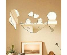 Walplus Miroir Décoration Murale Oiseau Famille Autocollant Mural Amovible Autocollant Mural Décalques Vinyle Maison Décoration DIY Vivant Chambre Bureau Décoration Chambre DEnfants, Argent