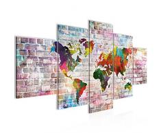 Tableau decoration murale Mur de pierre carte du monde 200 x 100 cm - XXL Impression sur Toile Salon Appartment 5 Parties - prêt à accrocher - 106951a