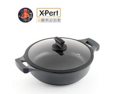 Metaltex XPERT - Casserole Basse en Aluminium Fondu 30 cm avec Couvercle de Verre TrempÃ©