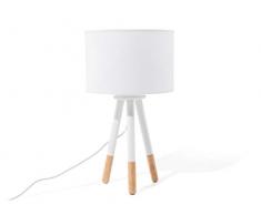 Beliani Lampe de Chevet Blanc avec Petit trépied en Bois TOBOL