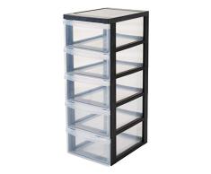 Iris Ohyama, armoire de rangement sur roulettes Ã 5 tiroirs - Design Chest - DC-005, plastique, noir/transparent, 55 L, 40 x 29 x 76 cm