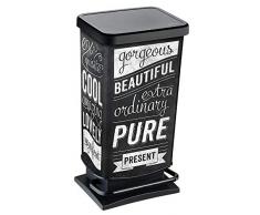 SUNDIS 7541019 Poubelle de Cuisine Ã pedale avec feremeture silencieuse, patins antidÃ©rapant et dÃ©cor IML, Plastique, Hipster, 40L