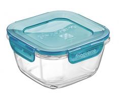 Bormioli 389112-MA4 Boite Alimentaire Frigoverre Evolution, 18x18x8cm, Couvercle, Verre, Transparent/Bleu