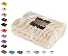 DecoKing Couette en Microfibre Couverture Polaire Plaid Couvre-lit Polaire Doux de Style scandinave Henry, Microfibre CrÃ¨me 170x210 cm