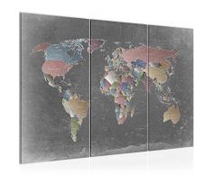 Tableau decoration murale Carte du monde 120 x 80 cm - XXL Impression sur Toile Salon Appartment 3 Parties - prêt à accrocher - 107631a
