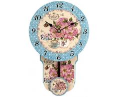 H&H Fleurs Horloge Ã Pendule, Bois, Bleu Ciel