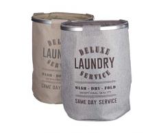 Relaxdays Gris Beige Panier Set de 2 Tissu Sac à Linge Pliable Vintage Corbeille H x Ã: 60 x 45 cm 80 litres Lin