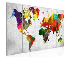 Tableau decoration murale Carte du monde 200 x 80 cm - XXL Impression sur Toile Salon Appartment 5 Parties - prÃªt Ã accrocher - 105155c