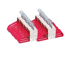 JVL Cintres antidérapants Fins en Velours Rose Vif, Plastique, Lot de 100