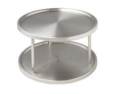 WENKO Plateau tournant Duo - 2 tablettes de rangement rotatives, Acier inoxydable, Ã 26.5 x 15.5 cm, Argent mat