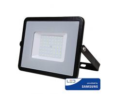 V-TAC 50W Projecteur Ã LED de sÃ©curitÃ© pour extÃ©rieur avec Samsung LED corps noir, verre gris IP65 6400K, blanc, 4000 lumens [Classe Ã©nergÃ©tique A +]