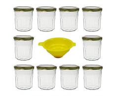 Viva Haushaltswaren Lot de 10 Pots à Confiture/gelées en Verre à facettes 324 ML + Entonnoir