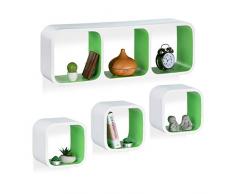 Relaxdays 10021890_252 ÃtagÃ¨re flottante suspendue cubes support mural meuble rangement bois MDF carrÃ© set de 4, blanc-vert, 89,5 x 31 x 20 cm