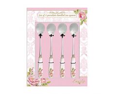 Easy Life 965FLDA COFFRET 4 CUILLERES MANCHE EN PORCELAINE FLORAL DAMASK, Multicouleur