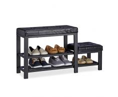 Relaxdays Banc dâentrée avec Tabouret Adulte & Enfant, Coussin rembourré confortable, 2 Niveaux, 50 x 90 x 30 cm, noir