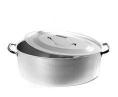 Pentole Agnelli Casserole Ovale avec Couvercle, en Aluminium, avec 2Â anses en Acier Inoxydable, Argent 36 x 25 x 15Â cm Argent