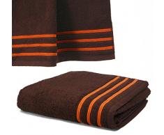 Drap De Douche 70x140 cm 100% Coton - 550 grS/m2 Chocolat avec Liserets Orange