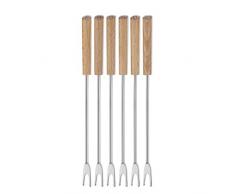 Kela 79168 Lot de 6 Fourchettes Ã Fondue en Inox, Manche en Bois de HÃªtre, 24,5 cm, Bergamo