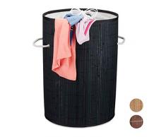 Relaxdays 10024313_46 Panier bambou corbeille ronde sac à linge 40 litres bac coffre ouvert 50 cm, noir, 50 x 34 cm