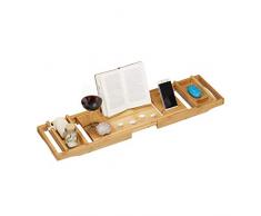 Relaxdays Pont bambou tablette extensible salle de bain plateau de baignoire porte-livre 109cm, nature, Taille